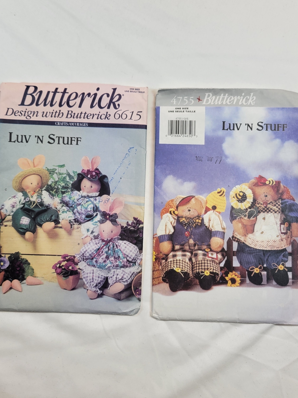 Vintage Butterick Luv N Stuff Sewing Patterns 6615 & 4755 Uncut Bunnies Bears